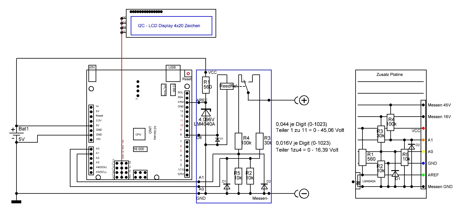 Arduino UNO Messgert 16 + 45 Volt mit Relais
